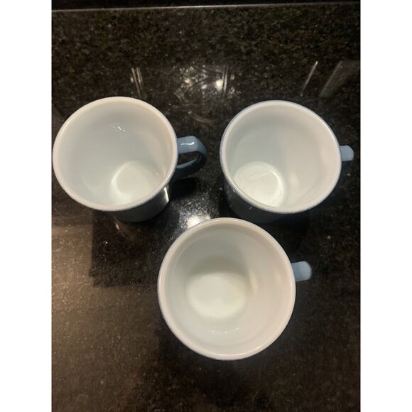 Corning PYREX Slate BLUE MILK GLASS Coffee Cups Mugs set of 3 Vintage - Picture 6 of 8